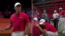 Tiger Woods confused and his teammates laughing after a TGL yardage mix-up