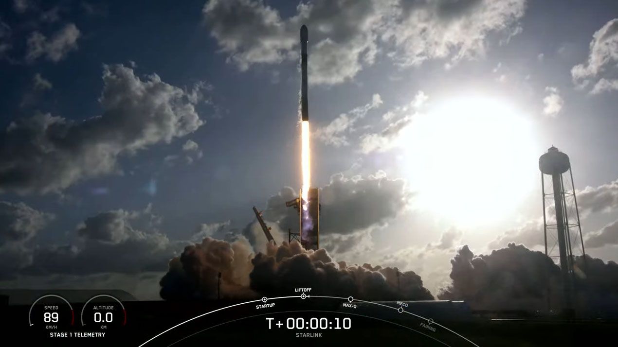 A veteran SpaceX Falcon 9 rocket carrying 52 Starlink internet satellites and two customer payloads launches from Pad 39A of NASA's Kennedy Space Center in Cape Canaveral, Florida on May 15, 2021.