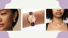 three items of jewellery and watches on models 