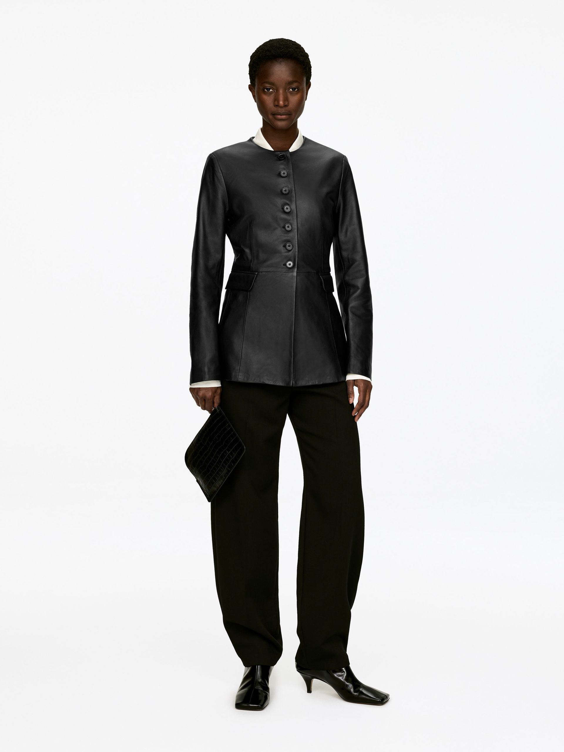 Collarless Leather Blazer – Black – Women – Arket Gb