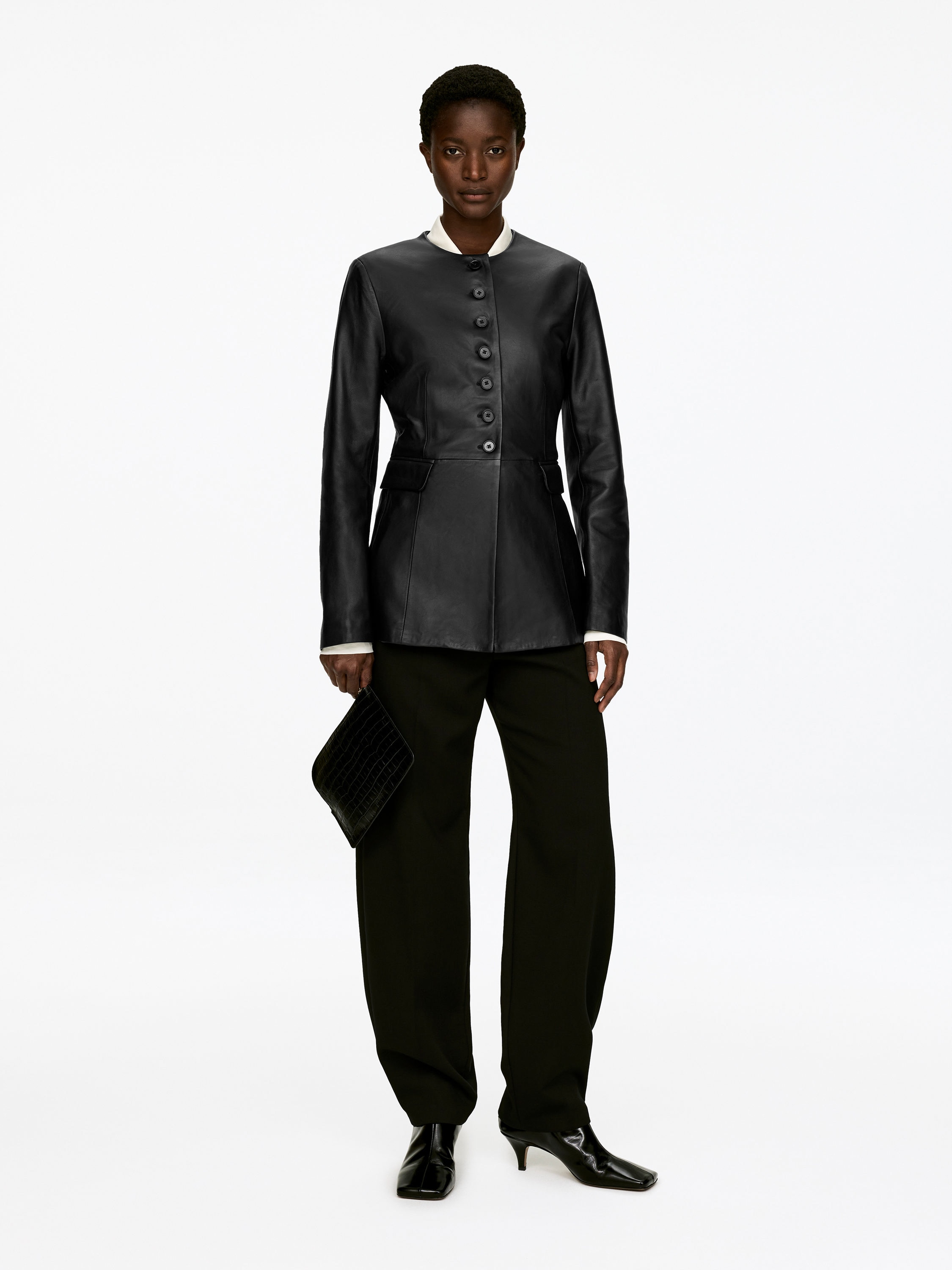 Collarless Leather Blazer – Black – Women – Arket Gb