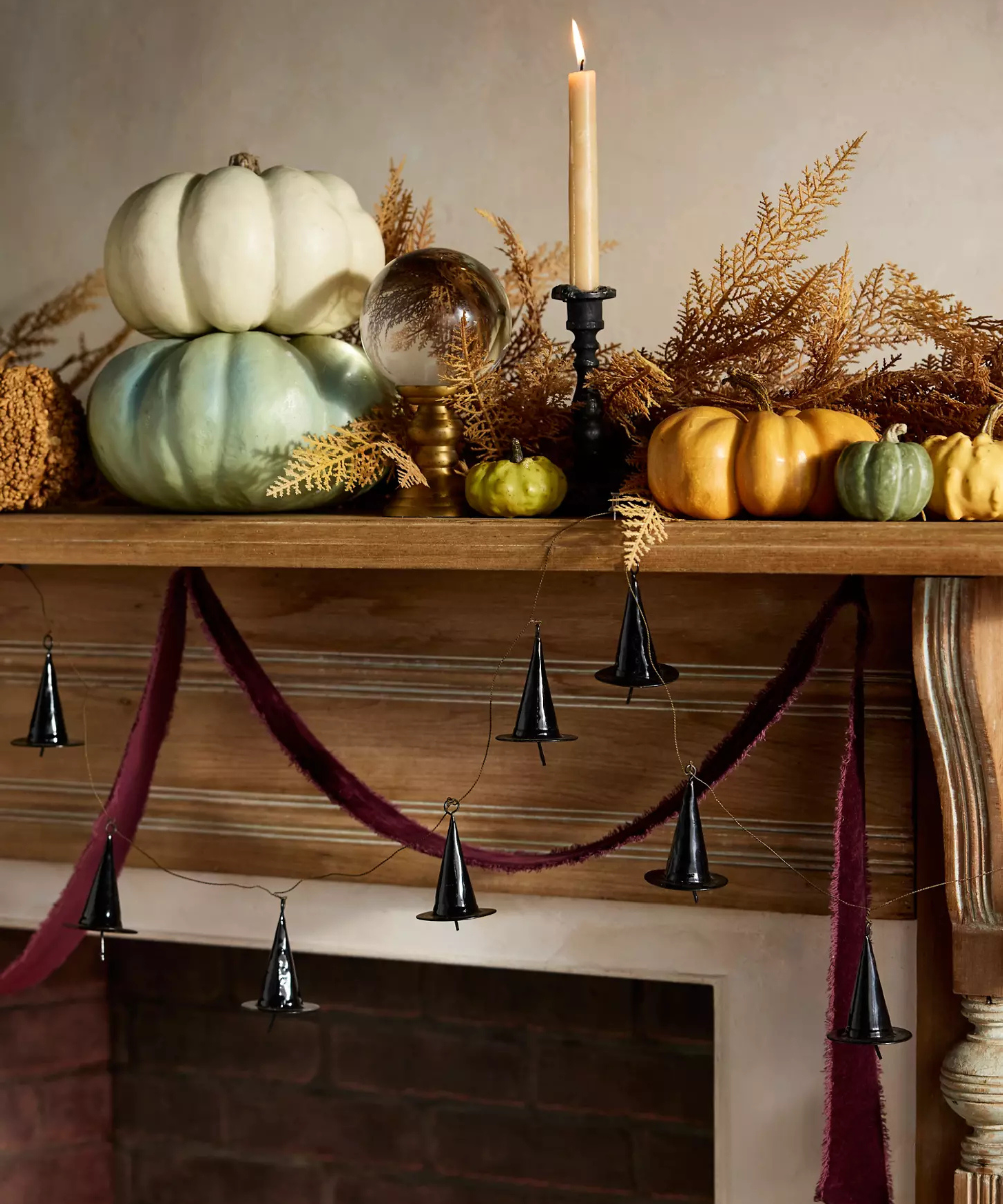 a mantel decorated for Halloween