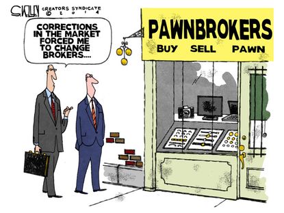 Editorial cartoon recession broker economy