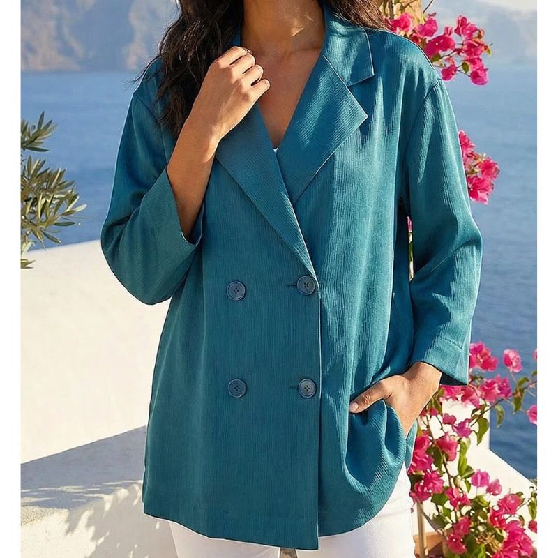 Roman, Teal Relaxed Textured Blazer
