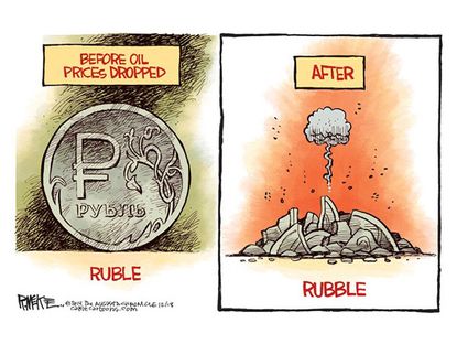 Editorial cartoon falling oil prices Ruble