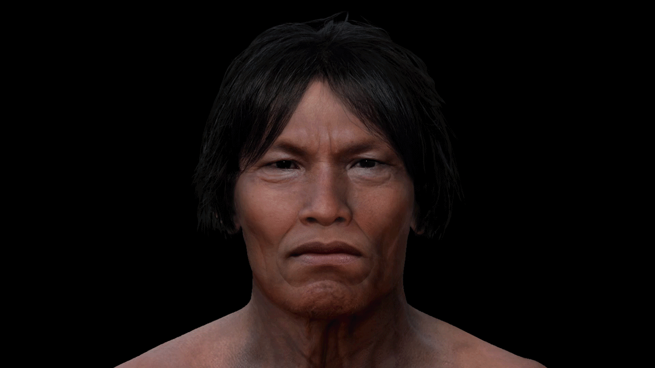 A gif of an illustrated man with dark hair looking around