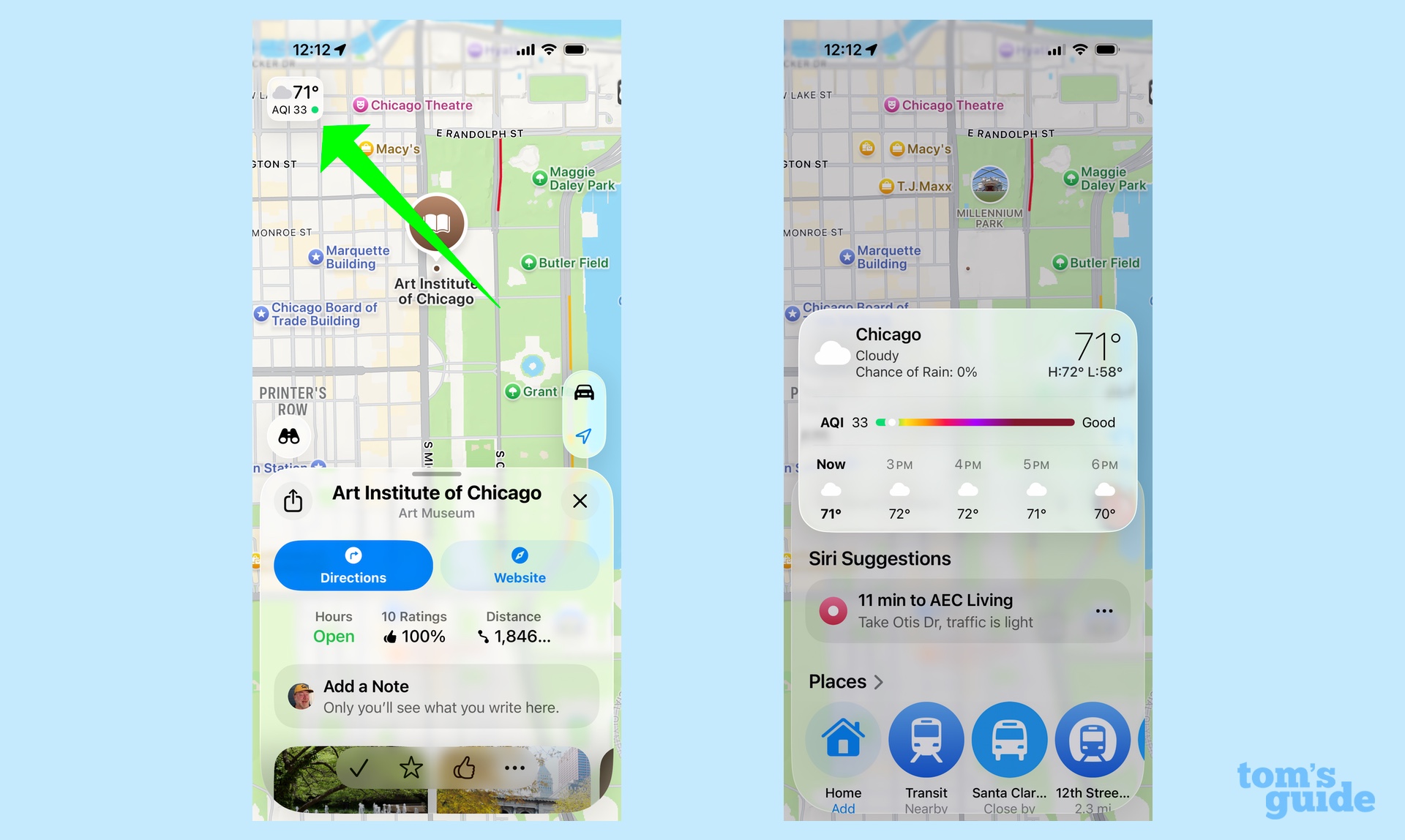 getting a weather forecast in Maps by pressing and holding on the temperature graphic