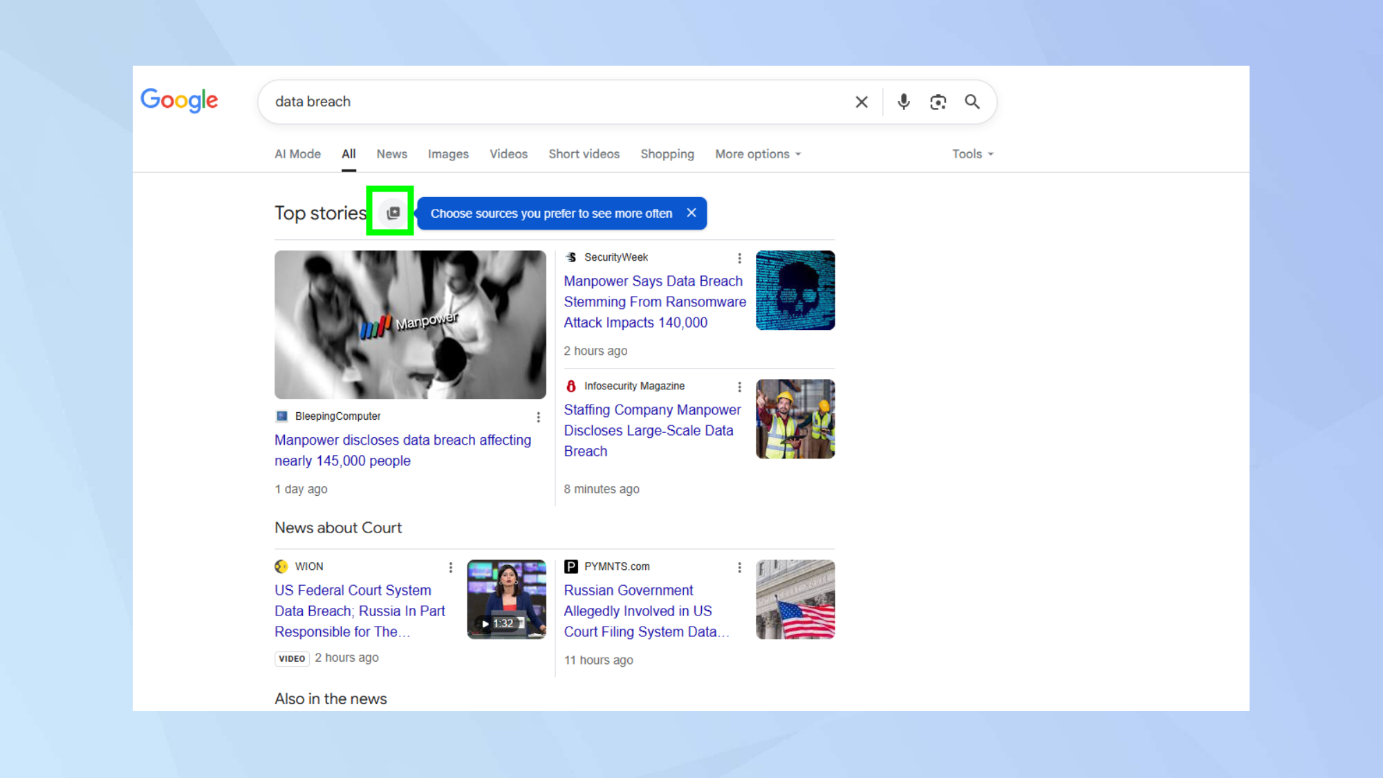 Google preferred sources star