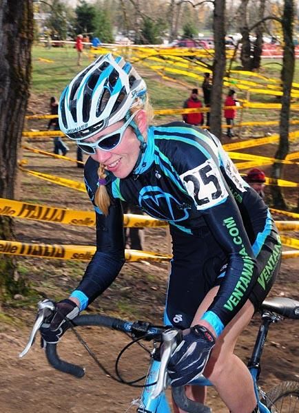 Sarah Maile (Ventana Mountain Bikes) riding a steep climb.