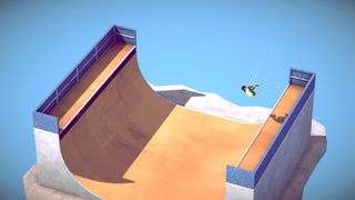 A top-down view of a skater on a halfpipe