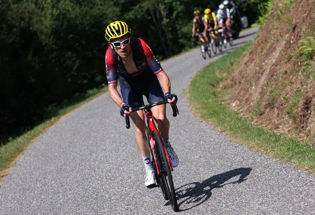 Ineos Grenadiers teams British rider Geraint Thomas cycles in the ascent of Col de Spandelles during the 18th stage of the 109th edition of the Tour de France cycling race 1432 km between Lourdes and Machaut in the Pyrenees mountains in southwestern France on July 21 2022 Photo by Thomas SAMSON AFP Photo by THOMAS SAMSONAFP via Getty Images
