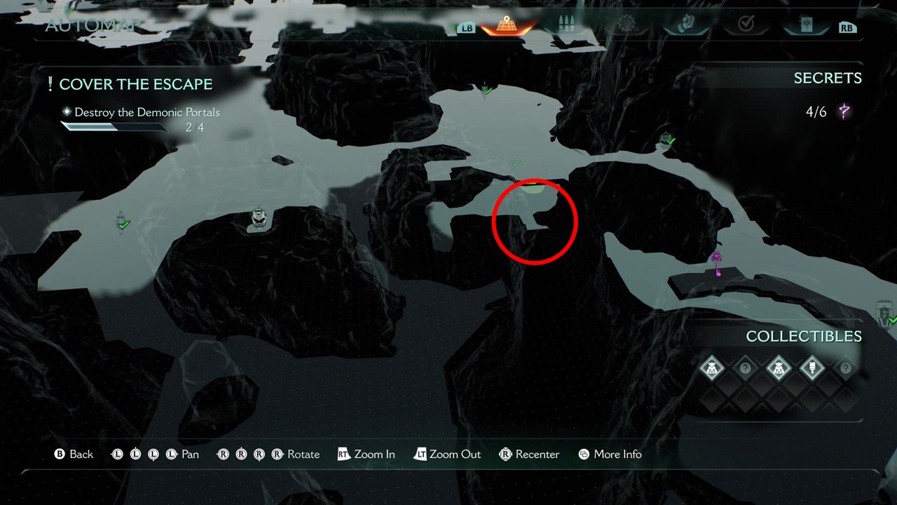 Doom: The Dark Ages Village of Khalim secrets - A map highlighting the location of the nightmare weapon skin in this level.