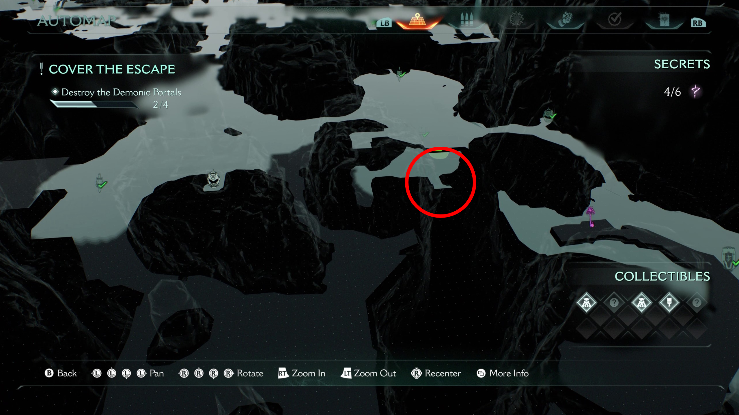 Doom: The Dark Ages Village of Khalim secrets - A map highlighting the location of the nightmare weapon skin in this level.