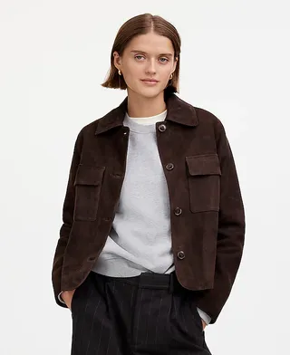 madewell, Hemdjacke mit genähtem Kragen aus Wildleder