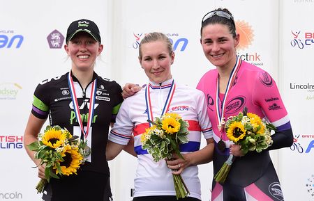The women's podium: Molly Weaver, Hayley Simmonds and Sarah Storey