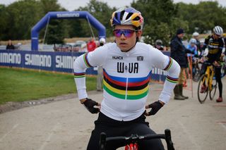 Wout van Aert gets ready to start the Iowa City World Cup