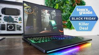 Lenovo Legion Pro 7i gaming laptop with Black Friday deal tag image superimposed