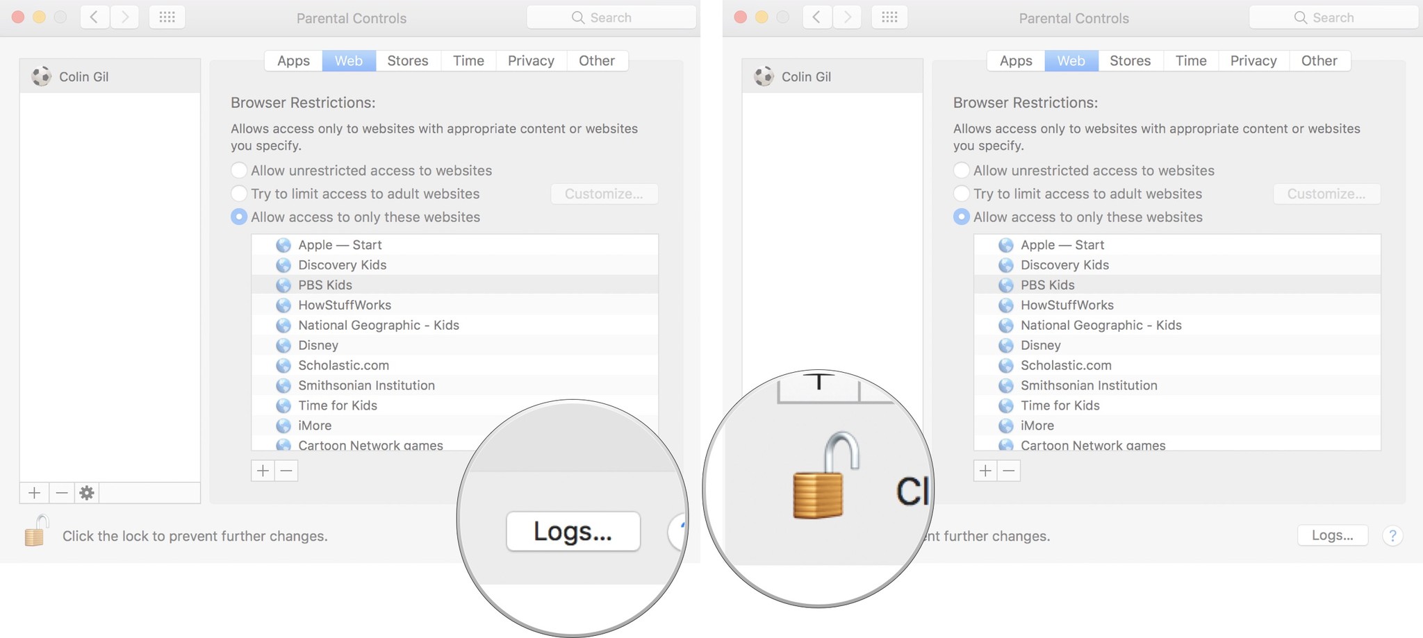 Web allow. Click log.