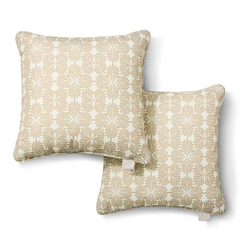 Martha Stewart Tulum Indoor Outdoor Decorative Pillow 2-Pack Set, Uv Fade Resistant, Water Repellent, Printed Modern Design, Taupe, 18"x18"
