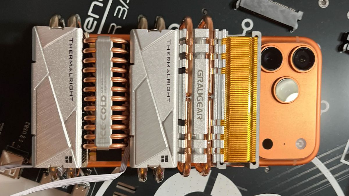 Monstrous SSD cooling solution strapped to iPhone 17 Pro Max delivers unparalleled performance — clocks 90% stability in 3D Mark Stress Test, jury still out on hideous aesthetics