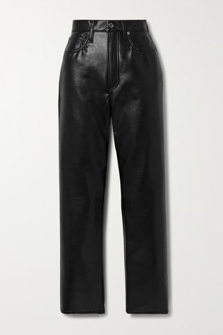 + Net Sustain 90s Pinch Waist Leather-Blend Straight-Leg Pants