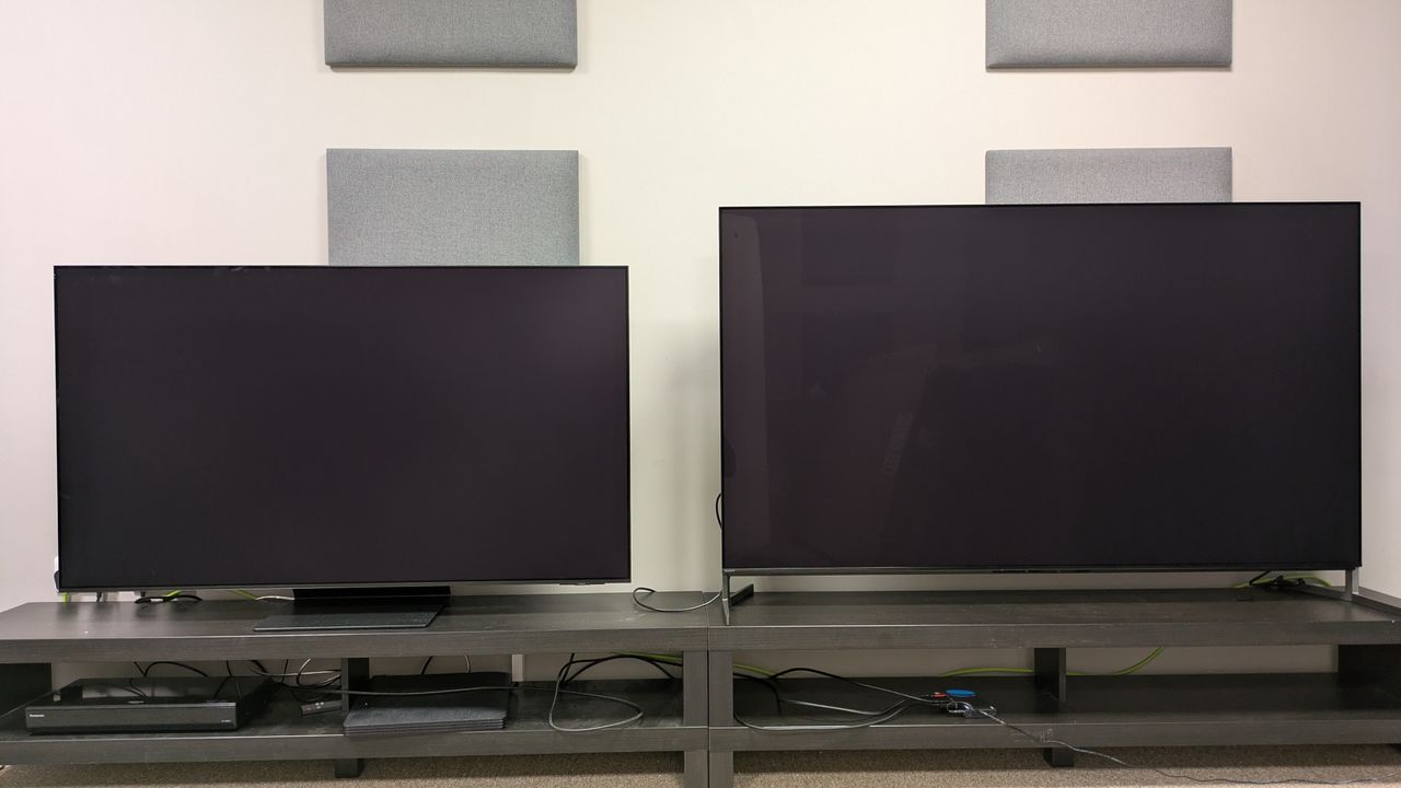Samsung S95F (left) and Sony Bravia 8 II (right) with screens turned off