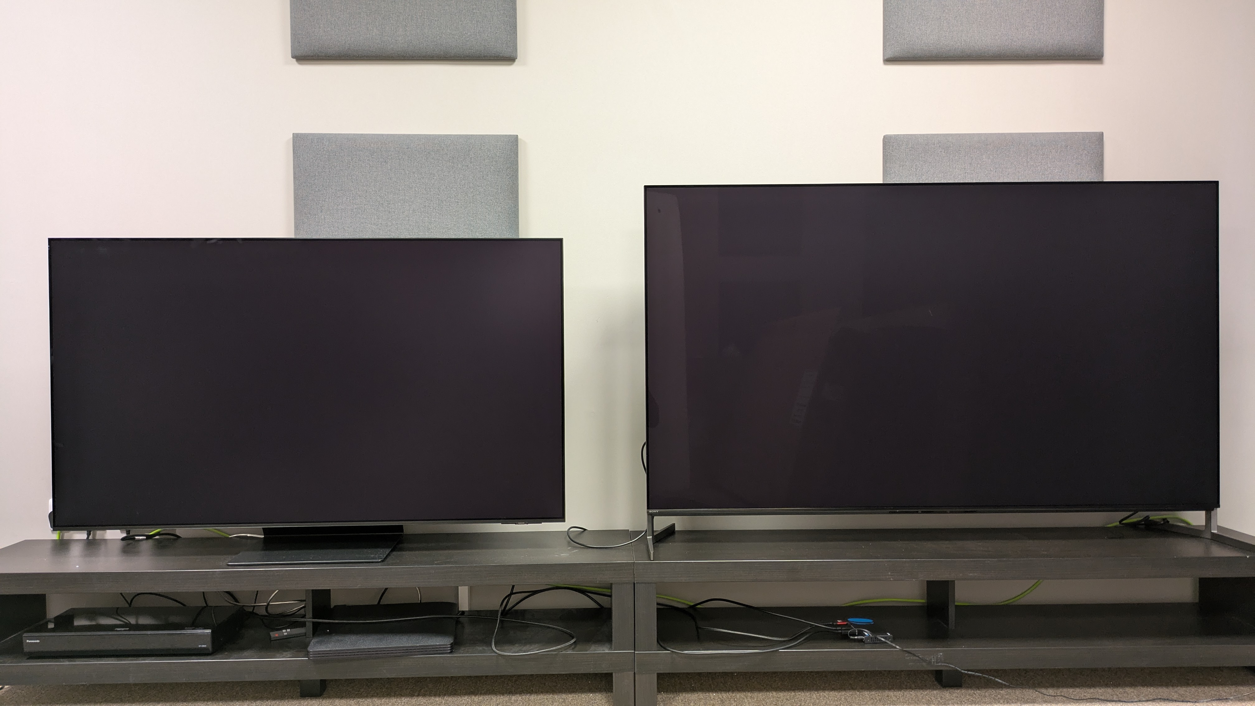 Samsung S95F (left) and Sony Bravia 8 II (right) with screens turned off