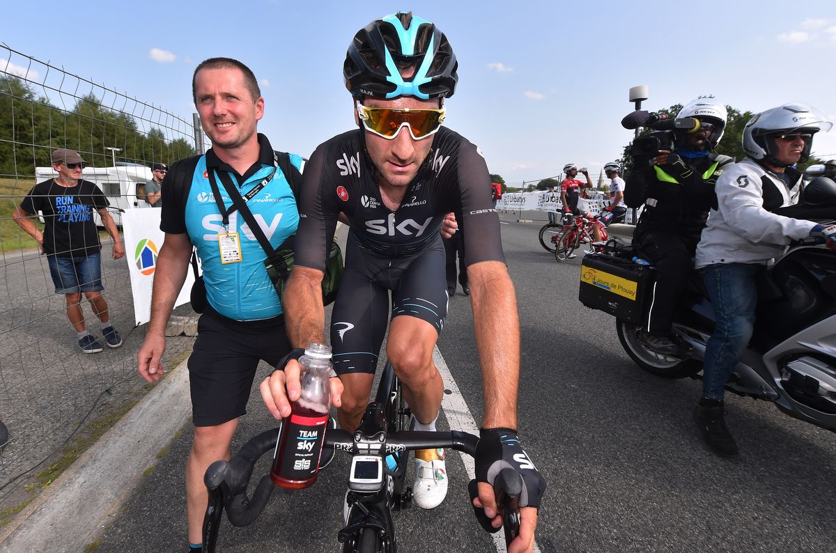 Elia Viviani (Team Sky) enjoying a post-win drink