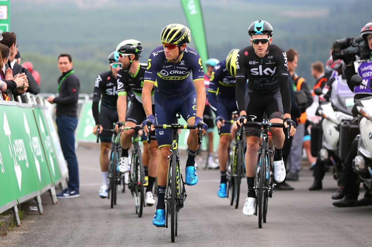 Robert Power (Orica-Scott) riding to sign on