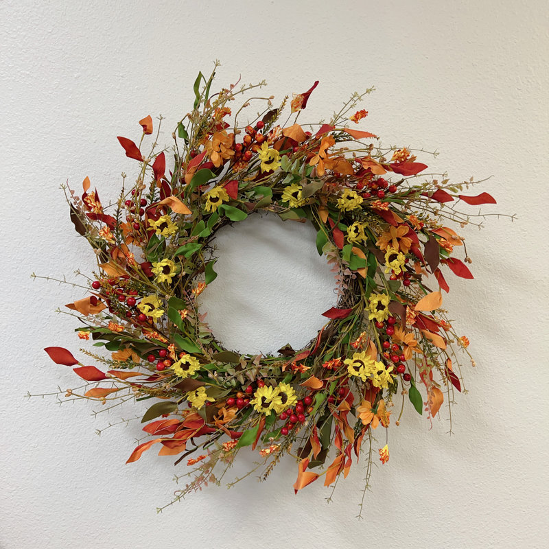 The Holiday Aisle&amp;reg; Ansuma 26-Inch Artificial Twig Fall Winter Thanksgiving Wreath for Your Front Door &amp;amp; Reviews | Wayfair