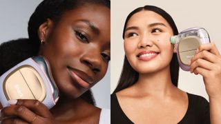 Shark Depuffi in use on two models' faces