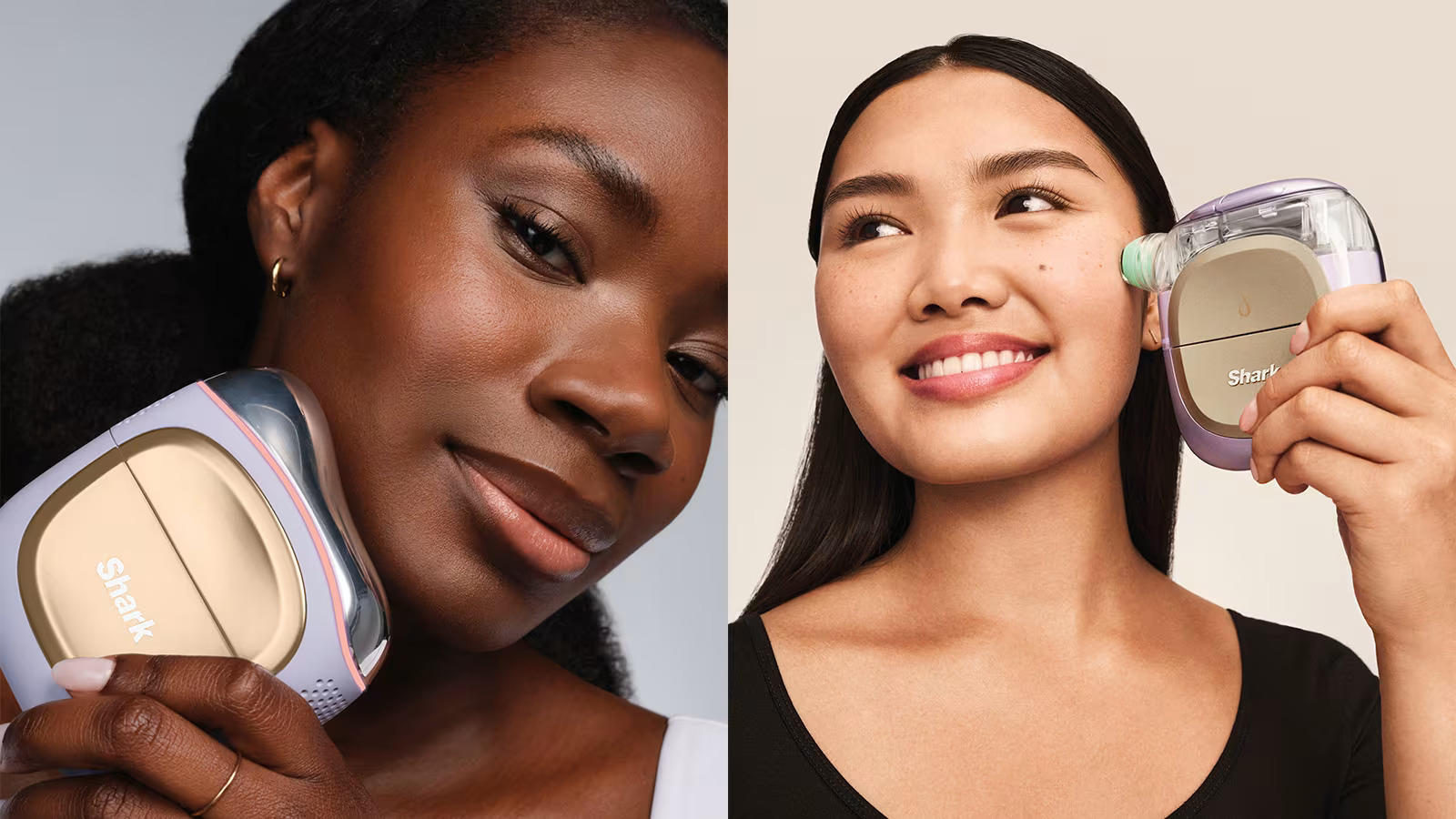 Shark Depuffi in use on two models&#039; faces