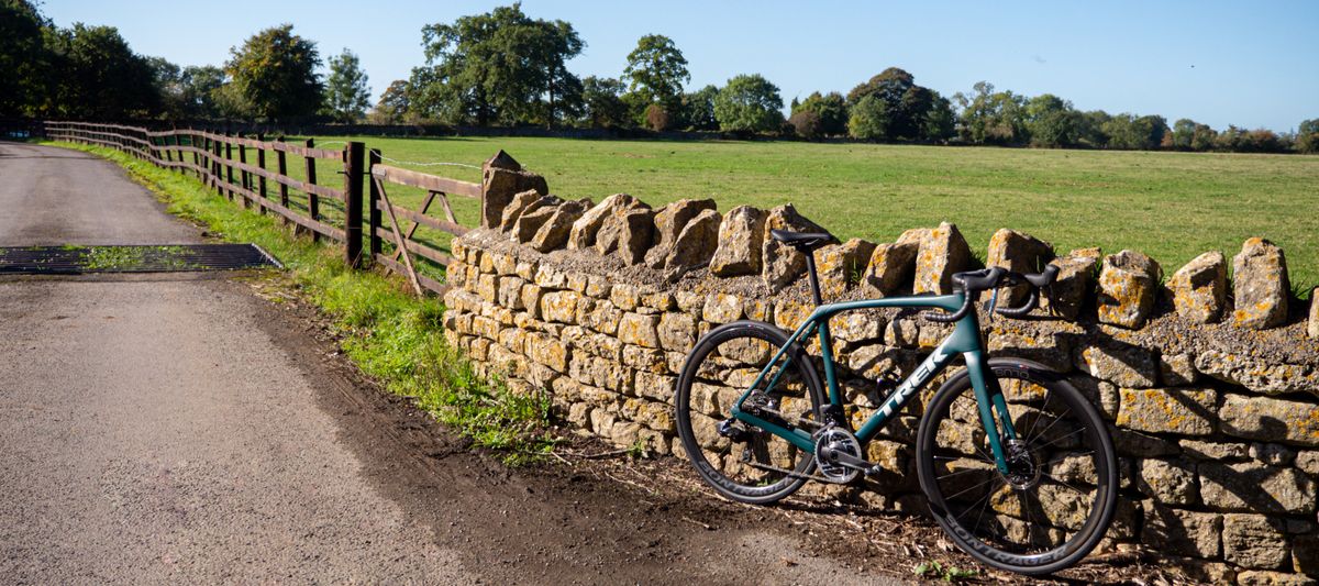 Trek Domane SLR 9 leaning against a stone wall