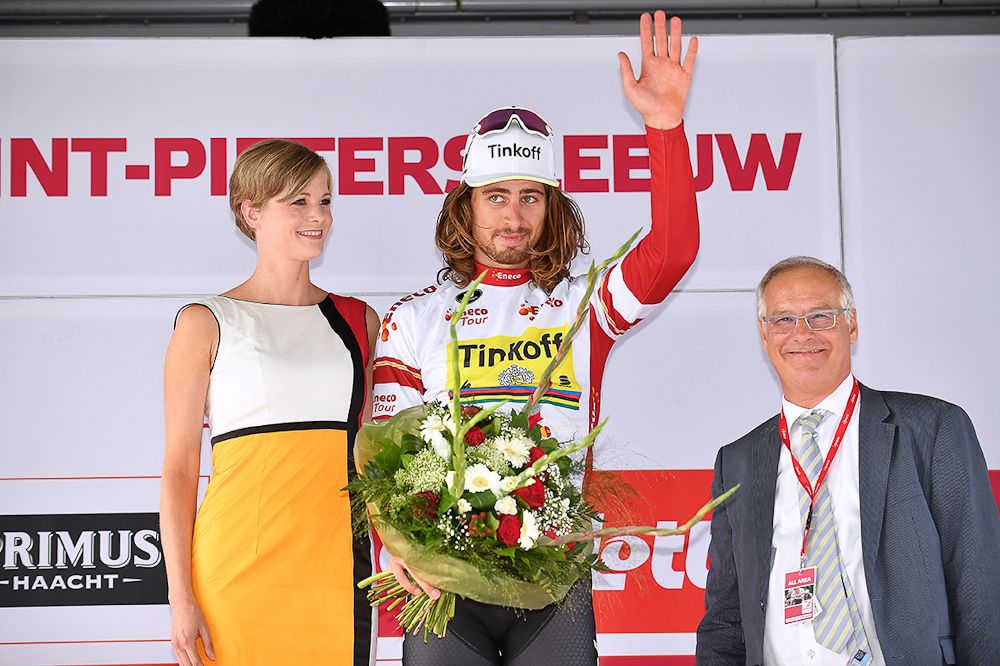 Peter Sagan in the Eneco leader's jersey after stage 4