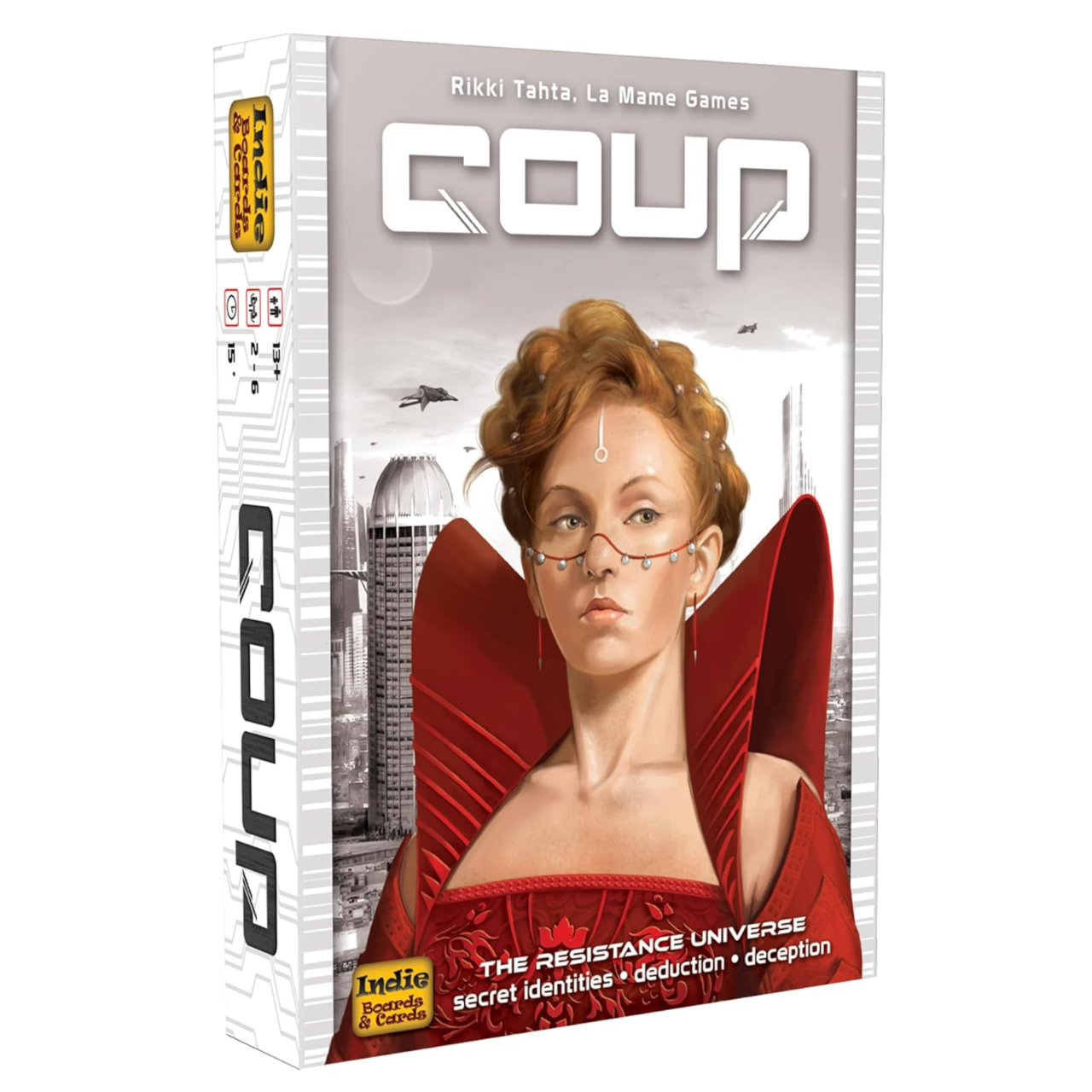 Coup board game box on a plain background