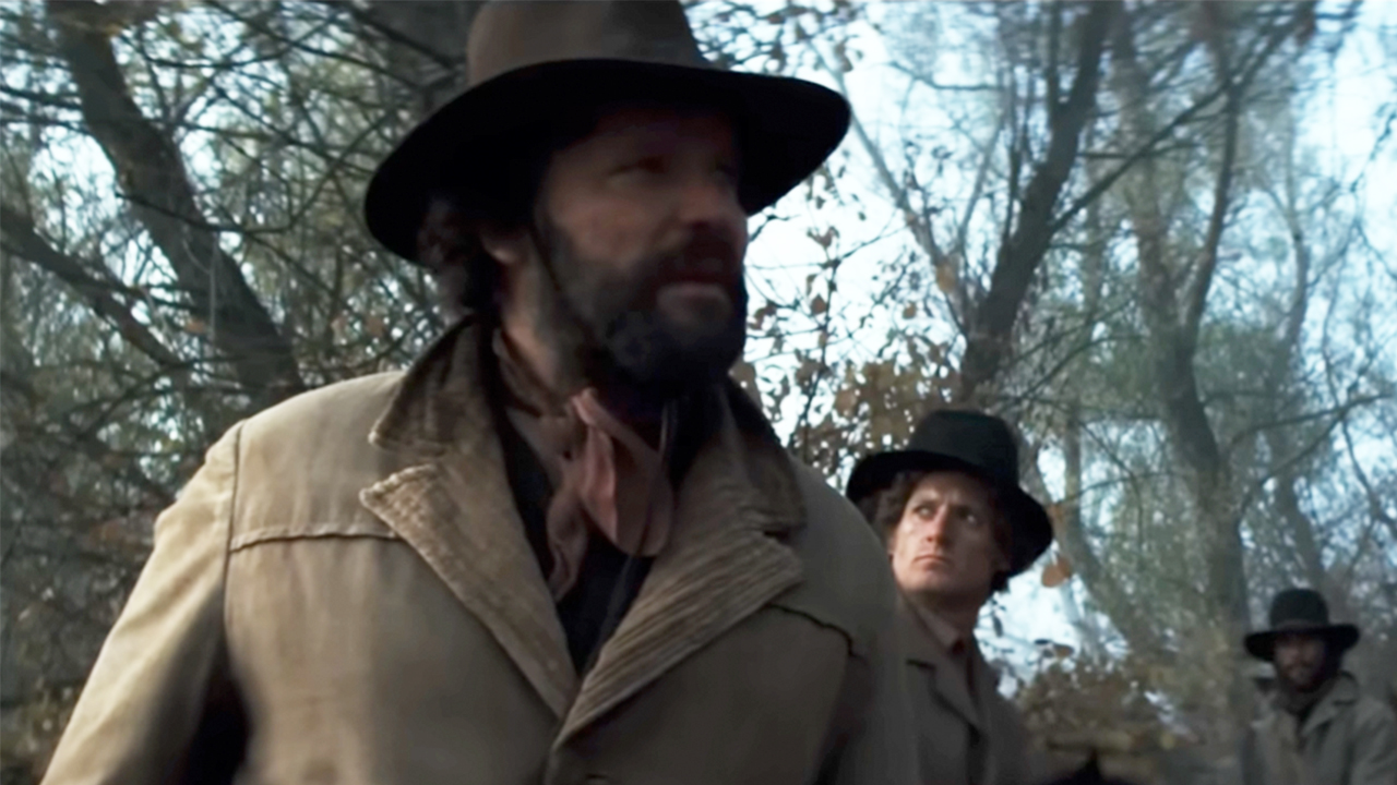 John Vernon with a big beard and wearing western clothes in The Outlaw Josey Wales