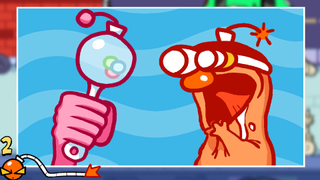 Buster Jam screenshot showing a cursed looking baby clapping at a rattle