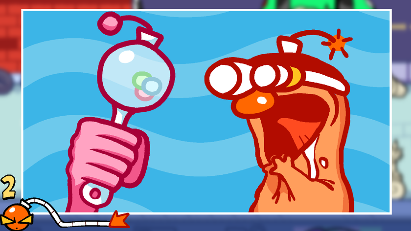Buster Jam screenshot showing a cursed looking baby clapping at a rattle