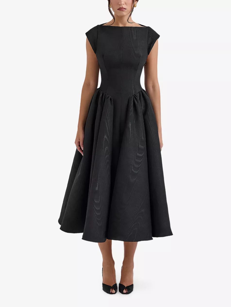 Selfridges, Debutante Cap-Sleeve Backless Satin Midi Dress - Black Moire - Xs