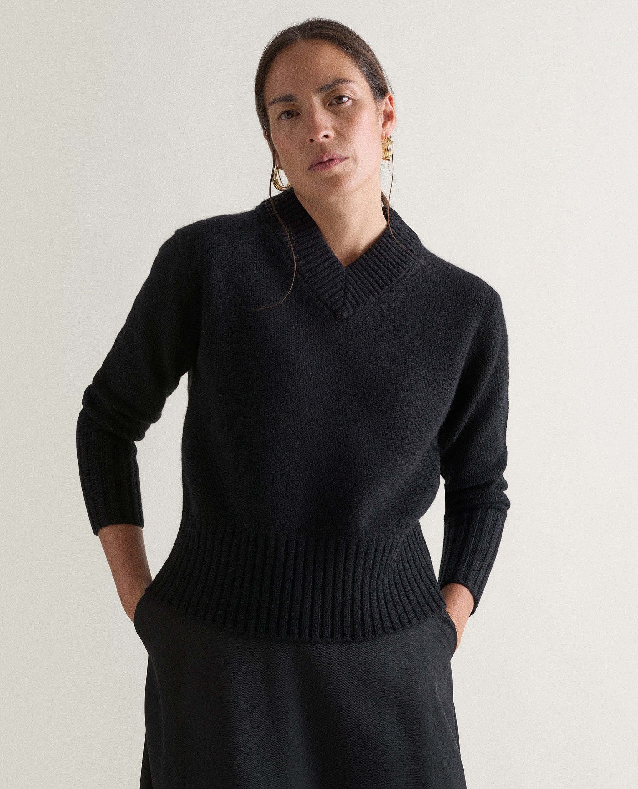 Women's Cashmere Merino V Neck Jumper - Black - Xs / Black