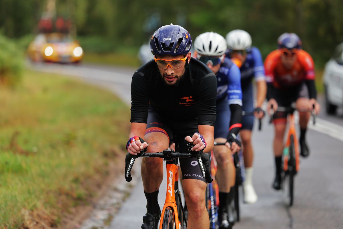 Picture by Alex WhiteheadSWpixcom 04092022 Cycling 2022 AJ Bell Tour of Britain Stage 1 Aberdeen to Glenshee Ski Centre Scotland Stephen Bassett of Team Human Powered Health in the breakaway