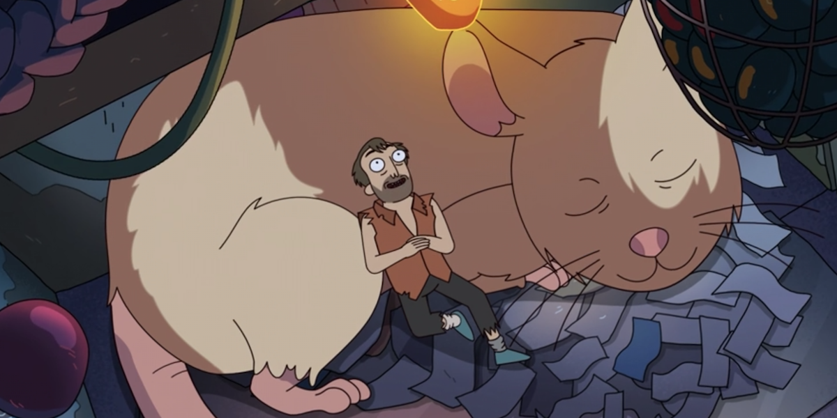 solar opposites guy laying on giant mouse