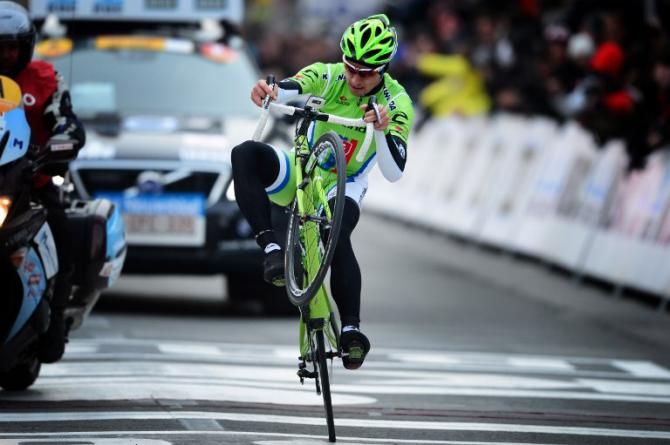 Peter Sagan (Cannondale) celebrates his Gent-Wevelgem win