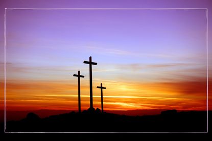 Three Christina crosses with a sunset behind