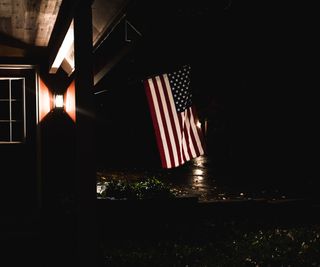 US flag at night