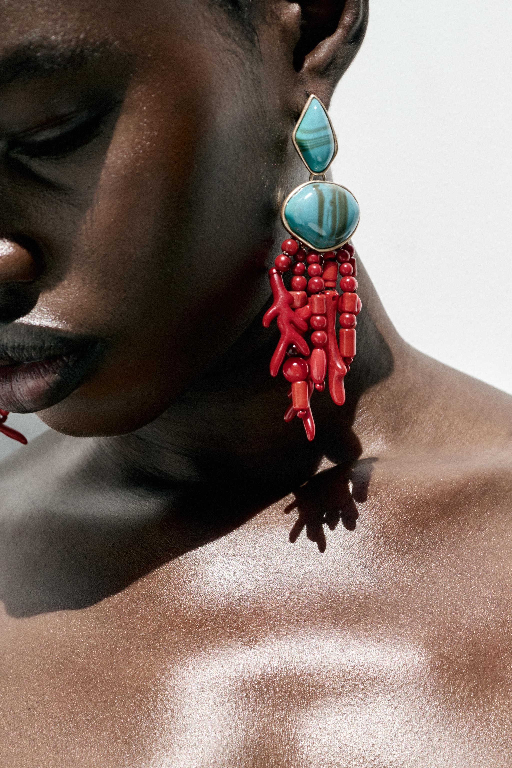 Coral Effect Stone Earrings