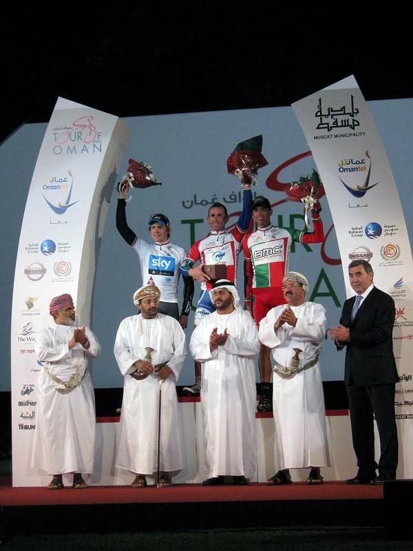 The jersey wearers on the Oman podium