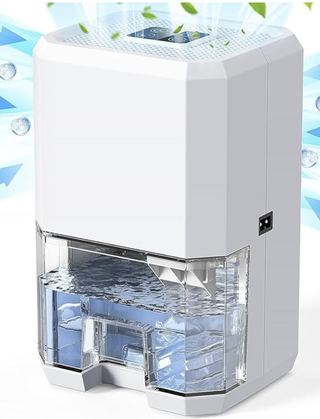 White dehumidifier with water tank half full