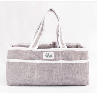Elikai bedside caddy and organizer in grey fabric from Etsy