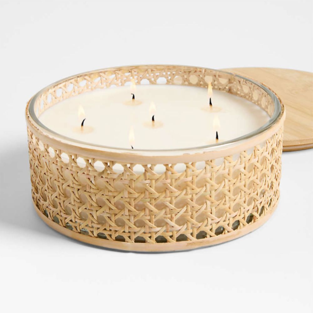 rattan covered 6-wick candle